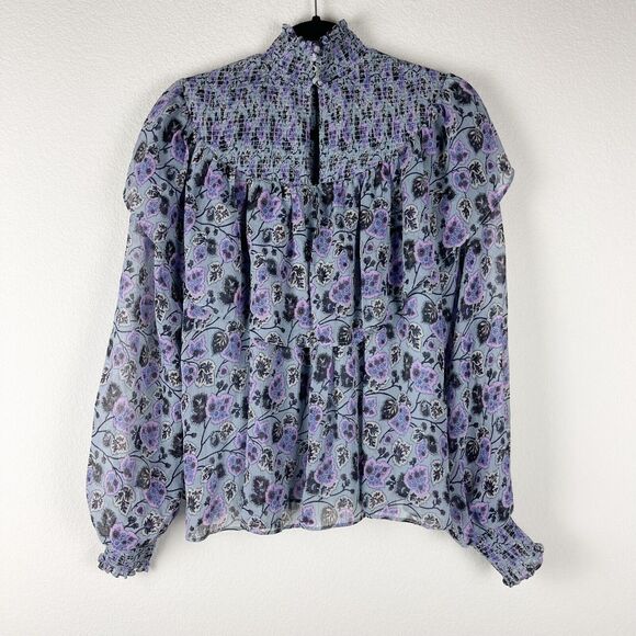Cinq a Sept Drew Georgette Top Womens Small Floral Smocked Ruffle Romantic - Picture 12 of 16